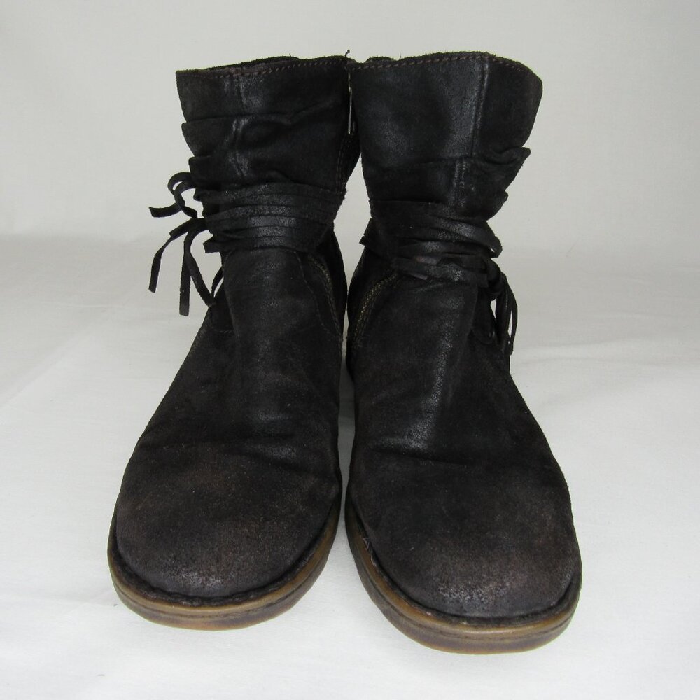Born Black Oiled Leather Slouch Ankle Boots Women's 9.5 - Picture 2 of 10